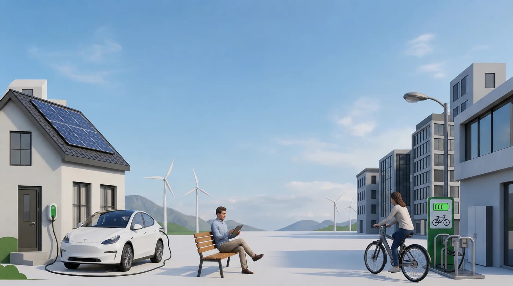 Vista aérea de un paisaje con instalaciones de energía renovable